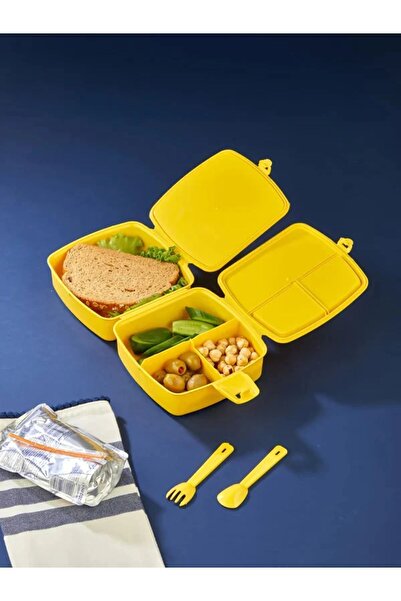 TOYFEST Lock Lid 2 Tiers 4 Compartments Square Lunch Box & Lunch Box with Spoon and Fork - Tweety Themed