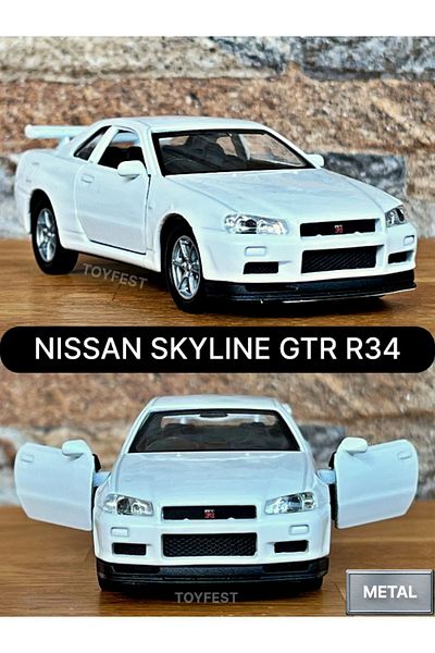 TOYFEST سيارة نيسان سكاي لاين Gtr R34 بيضاء قابلة للفتح والسحب - ويلي 1:32 - 11.5 سم