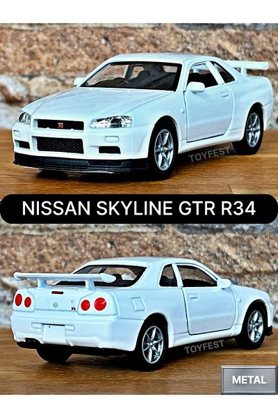 TOYFEST سيارة نيسان سكاي لاين Gtr R34 بيضاء قابلة للفتح والسحب - ويلي 1:32 - 11.5 سم
