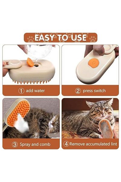 TOYFEST Cat and Dog Brush with Massage Effect and Spray - Steam Comb with Handle