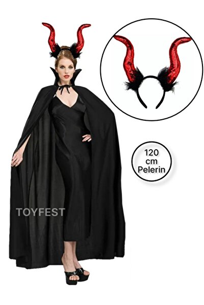 TOYFEST Cadılar Bayramı&Halloween 2 Parçalı Malefiz&Şeytan Parti Kostüm Seti ...