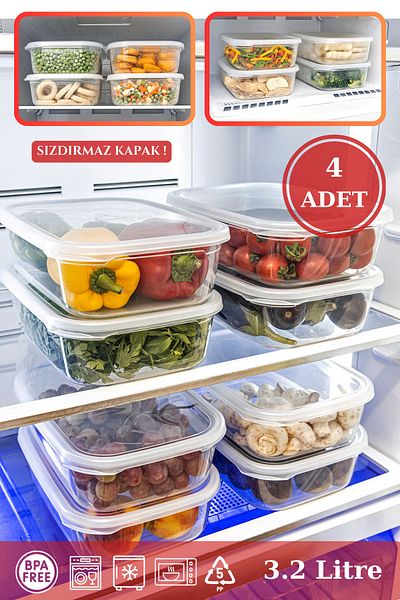 BRAMBLE LIFE 4 Pieces Transparent Refrigerator and Storage Container Set - 3.2 Lt Leakproof Rectangular