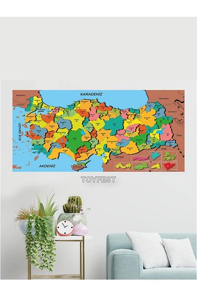 TOYFEST Self-Magnetic Wall-Written and Erasable Colored Türkiye Map 118 X 56 Cm