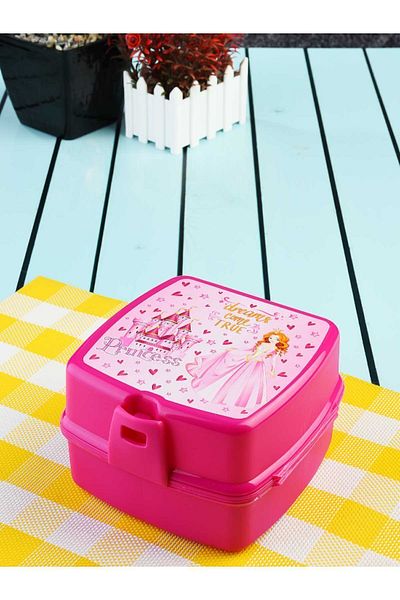 TOYFEST Lock Lid 2 Tiers 4 Compartments Lunch Box & Lunch Box with Spoon and Fork - Princess Themed