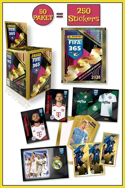 TOYFEST بطاقات ملصقات لاعب كرة القدم فيفا 365 2024 من بانيني - 50 عبوة 250 ملصقًا