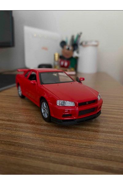 TOYFEST سيارة نيسان سكاي لاين جي تي آر R34 حمراء قابلة للفتح والسحب ويللي 1:32 - 11.5 سم