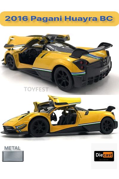 TOYFEST 2016 Pagani Huayra BC سحب قطرة يموت - نموذج سيارة معدني مع أبواب قابلة للفتح - أصفر 12.5 سم