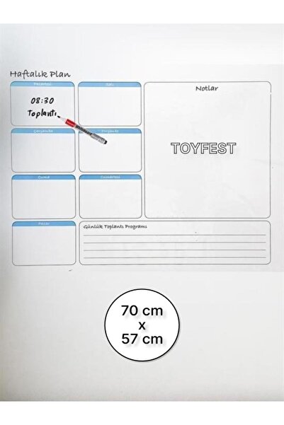 TOYFEST Duvara Kendiliğinden Manyetik Yapışan Haftalık Program Planlayıcı Takvim 70 X 57 Cm
