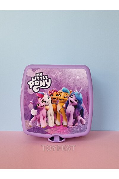 TOYFEST 2 Tiers 4 Compartments Square Lunch Box with Lock Lid and Spoon and Fork - My Little Pony Themed