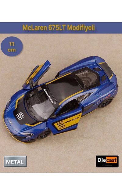 TOYFEST ماكلارين 675LT قالب سحب وقطرات معدل - نموذج سيارة معدني مع أبواب مصبوبة قابلة للفتح - أزرق 11.5 سم