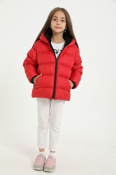 freemen Mädchen-Wintermantel aus rotem Fleece mit Fellkapuze, wasserabweisend und windabweisend, mit Taschen