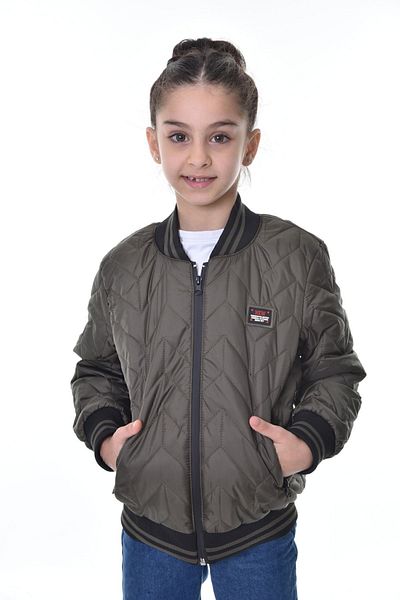 freemen Girl's Khaki College Collar Lined Water and Windproof Zippered Pocket Coat Jacket