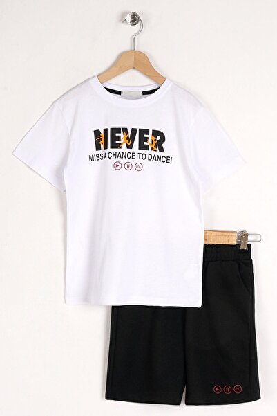 zepkids Crew Neck Short Sleeve Never Stop Smiling Printed White Color Boy Capri Suit