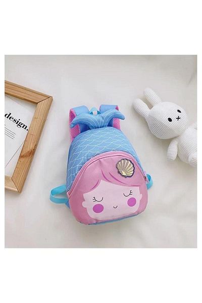 The Cloudish Shop Blue Medium Size Waterproof Girl's Backpack - Mermaid Mermaid