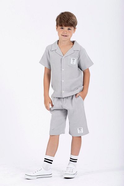zepkids Boy's Gray Shorts Set - With Crest Detail
