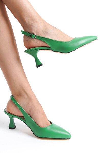 Ayakkabı Podyumum Toc de 5 cm cu vârf ascuțit verde - Spate deschis, Nou sezon ŞEVAL