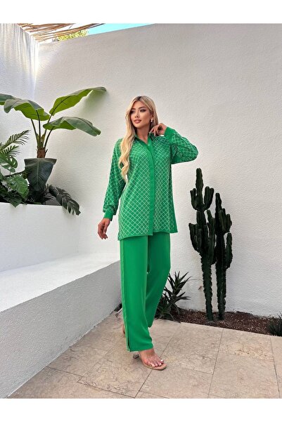 NEW STATION Stone Detailed Shirt and Trousers Set