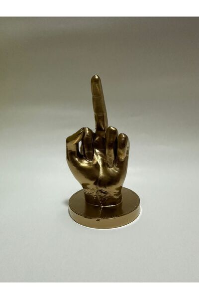 BamBam Sanat 3d Orta Parmak Heykel Fuck 14 cm altın rengi yaldız boyalı