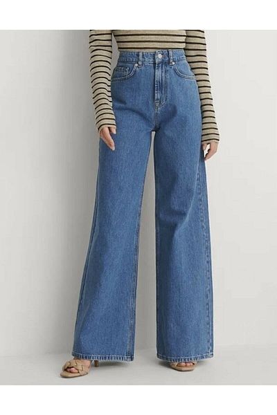 DRC trend Pantaloni palazzo largi din denim cu talie super înaltă din Lycra albastru închis anilor 90