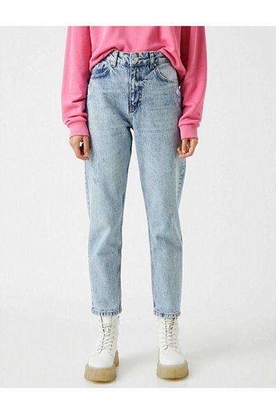 DRC trend Blue Snow Wash Talie înaltă Lycra Mom Jeans Blugi Denim