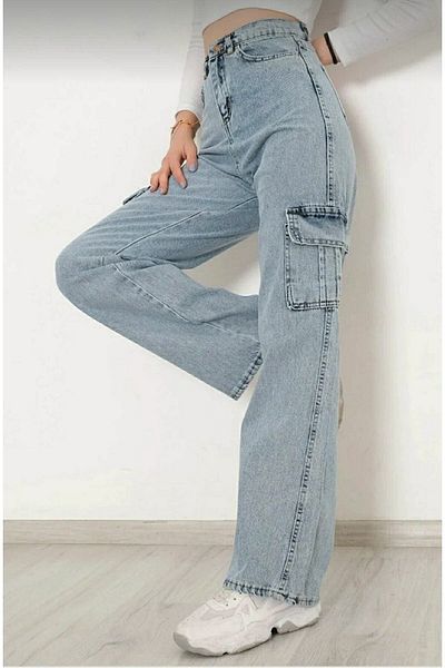 DRC trend Pantaloni de jeans cu talie super înaltă, fără buzunare, în lycra, albastru, cu spălare în zăpadă