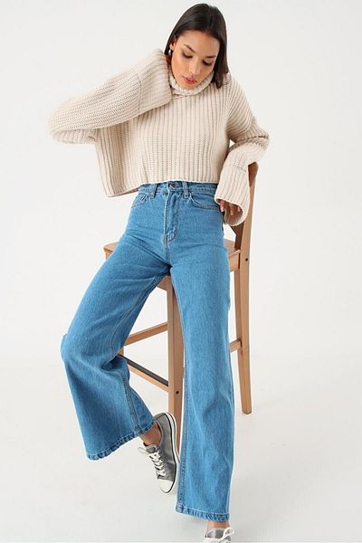 DRC trend Luiz Lycra anii 90 - Blugi albaștri cu talie super înaltă, blugi largi, pantaloni Palazzo
