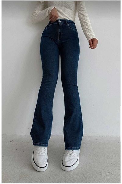 DRC trend Blugi spanioli cu talie înaltă albastru închis - Pantaloni spanioli de denim pentru femei