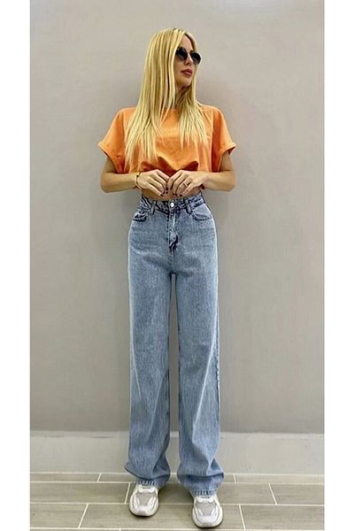 DRC trend Lycra de damă Blugi de damă, albastru închis, cu talie super înaltă, picior largi, blugi, pantaloni palazzo