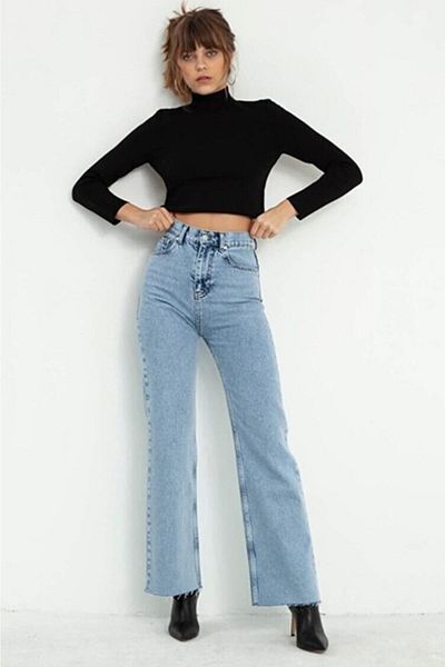 DRC trend Lycra largi de damă Pantaloni de blugi din denim cu talie super înaltă pentru femei