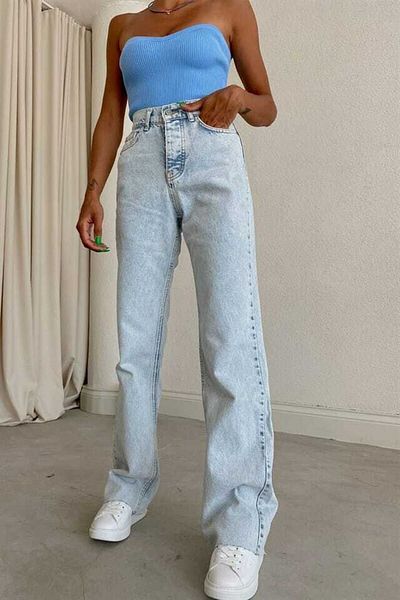 DRC trend Pantaloni blu largi Palazzo cu talie foarte înaltă Talya anii 90