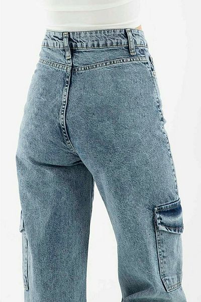 DRC trend Miyamisu Power Lycra pentru femei - Buzunar cargo mediu, talie super înaltă și blugi cu picioare largi Pantaloni Palazzo