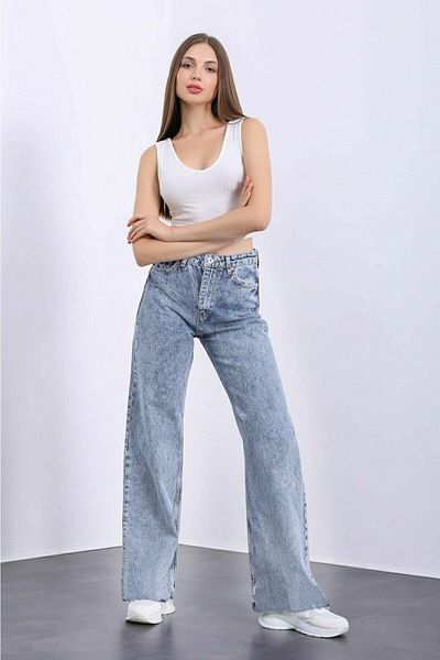 DRC trend Justin 90's Lycra - Zăpadă albastră pentru femei, talie super înaltă, blugi largi din denim Pantaloni Palazzo