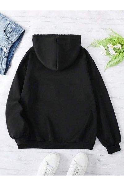 Mythologie Harajuku Butterfly Thick Cardigan - Μαύρη εμπριμέ καλοκαιρινή υπερμεγέθη ζακέτα με κουκούλα με φερμουάρ