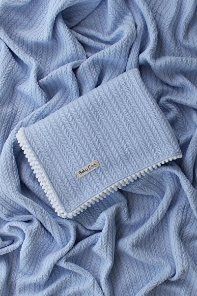 Baby Cais Collection بطانية أطفال محبوكة من القطن العضوي بيكيه باللون الأزرق ...