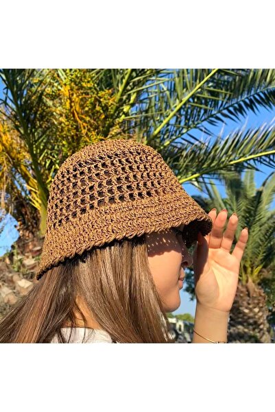 dilekorgudunyasi Kahverengi Hasır File Balıkçı Şapka / Bucket Şapka