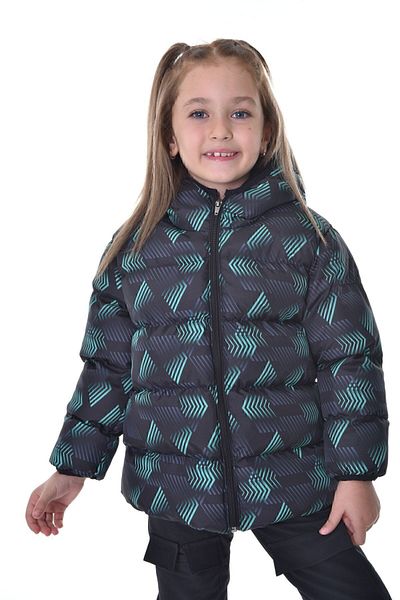 freemen Girl's Black Green Digital Pattern Fleece Water and Windproof Hooded Inflatable Winter Coat