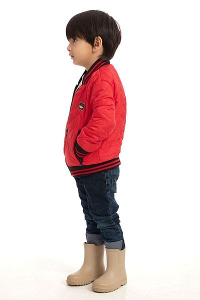 freemen Boy's Red College Collar Lined Water and Windproof Zippered Coat Jacket