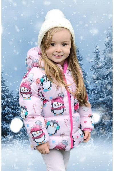 freemen Girl's Fleece Hooded Penguin Candy Patterned Winter Puffer Coat & Coat & Parka