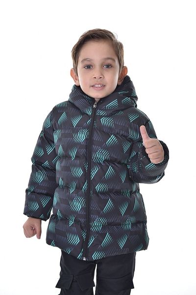 Montland Boys' Winter Jacket - Black Green Digital Pattern, Fleece Water and Windproof, Hooded Inflatable