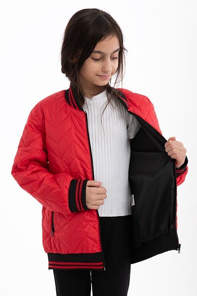 Montland Girl's Red College Collar Lined Water and Windproof Zippered Pocket Coat Jacket