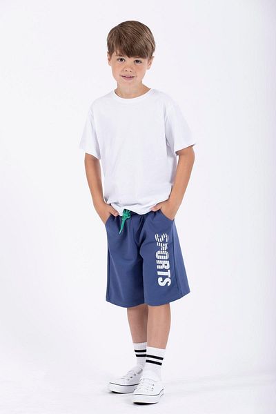 zepkids Boy Indigo Color Sports Printed Capri