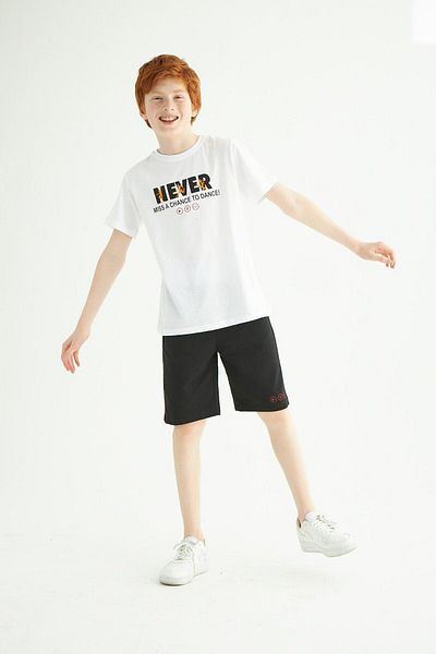 zepkids Costum capri pentru băiat, cu mânecă scurtă, cu gâtul turn, Never Stop Smiling