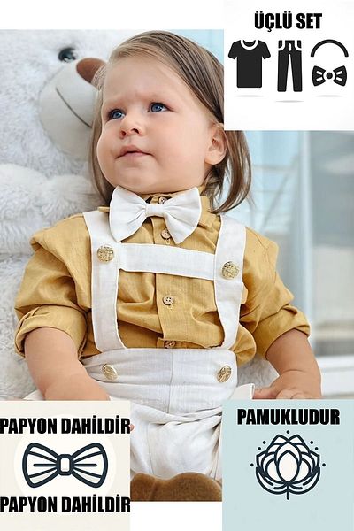 Ares Kids Fashion قميص قصير باللون الأبيض باللون الذهبي (ذهبي) وربطة عنق للأطفال والرضع هدية عيد للأولاد