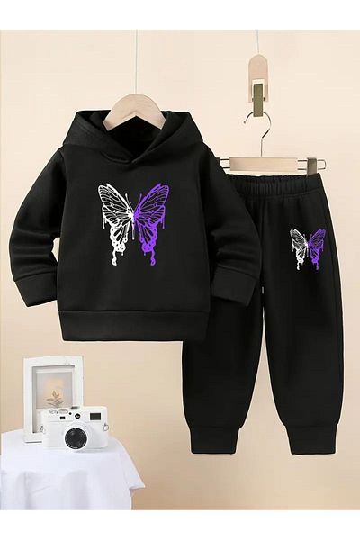 THEKONT White Purple Butter Unisex Hooded Cotton Tracksuit Set