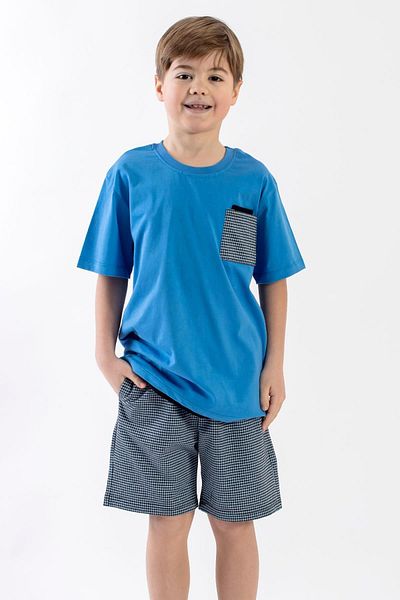 zepkids Costum pentru băiat, cu mânecă scurtă, cu gâtul turn, culoare albastră