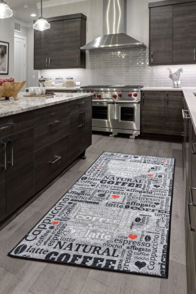 Chilai Home Fıncan Gri Mutfak Halısı, Kaymaz Taban , Yıkanabilir. Djth