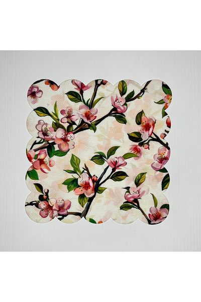 DECO Pink Flowers and Branches Patterned Digital Printed Cocktail Napkin - Water Color