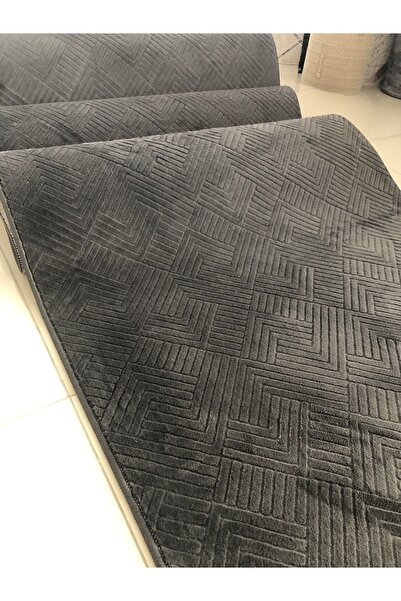 Alya Home Kaymaz Tabanlı Elit Bukle Kesme Salon Koridor Mutfak Halı Antrasit Yolluk