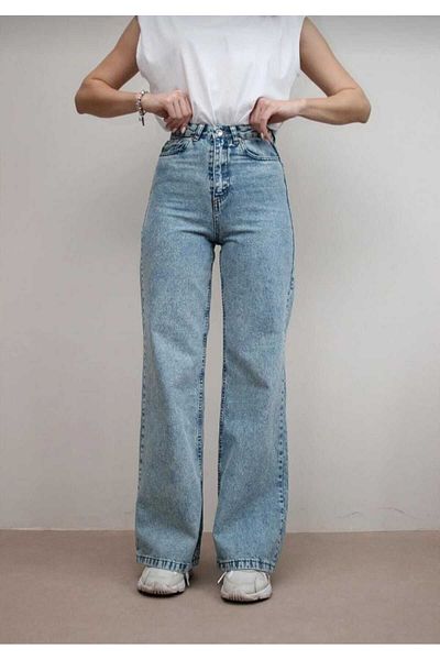 DRC trend Pantaloni Palazzo din denim Vixen, albastru deschis, cu spălare cu zăpadă, cu talie super înaltă