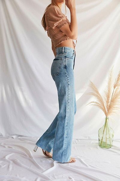 DRC trend Blue Lycra cu talie super înaltă, blugi largi, pantaloni Palazzo